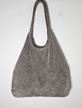 COS Suede Shopper Tote Bucket Bag Gray Slouchy Large Loop Handles FLAW
